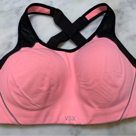 Victoria Secret VSX Sports Bra Size 34D Adjustable Cross back Straps pink/black - Picture 1 of 7